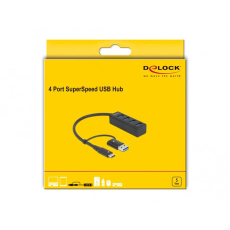 Delock 4-portowy koncentrator USB 3.2 gen 1 ze złączem USB Type-C lub USB Type-A Hub USB (czarny)