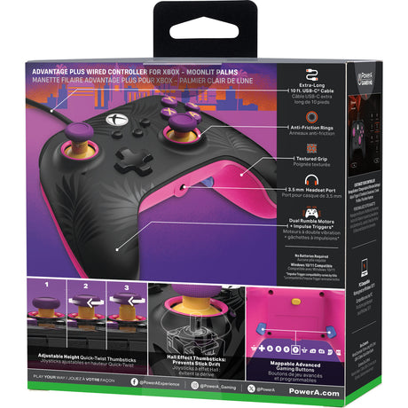 Powera Advantage plus przewodowy kontroler dla Xbox Series x|s - palmy w świetle księżyca (różowy, Xbox Series x|s, Xbox One, PC)