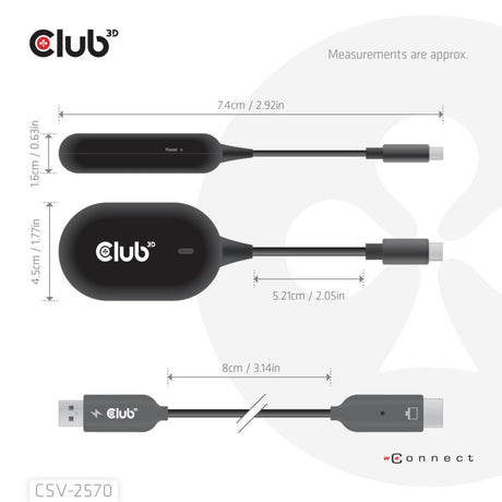 Bezprzewodowy adapter nadajnika i odbiornika Club 3D z USB-C na HDMI (czarny)