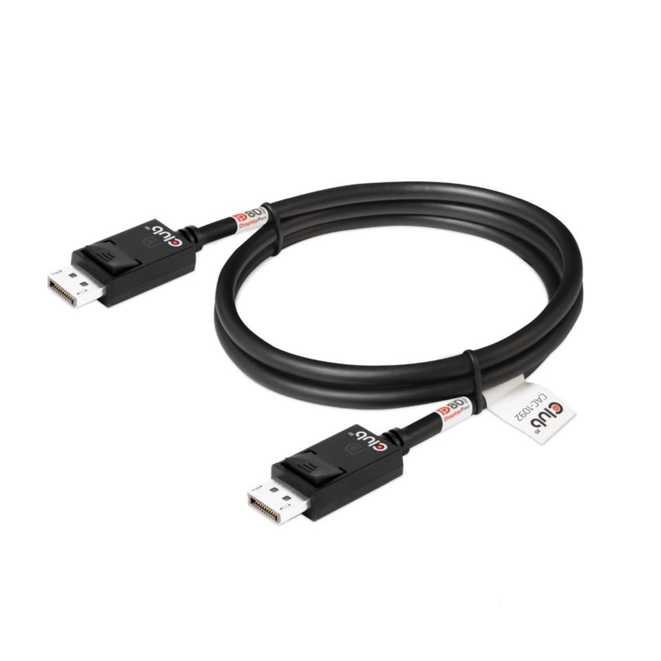 Kabel z certyfikatem Club 3D DisplayPort 2.1 Vesa DP80 męsko-męski (czarny, 1,6 m, 8K 240 Hz, 10 K 60 Hz, 80 Gb/s)