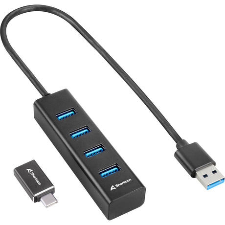 Sharkoon 4-portowy aluminiowy koncentrator USB 3.2 gen. 1 (czarny)