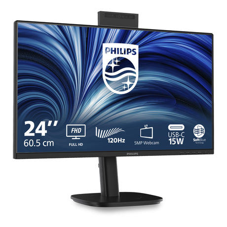 Philips 24b2n3200jh 00 23.8 monitor (zwart, 1x displayport, 1x hdmi, 1x vga, 4x usb-a, 120 hz, webcam)