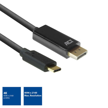 Act Connectivity Kabel USB-C do DisplayPort (czarny, 2 metry, ac7325, 60 Hz 4k (2160p))