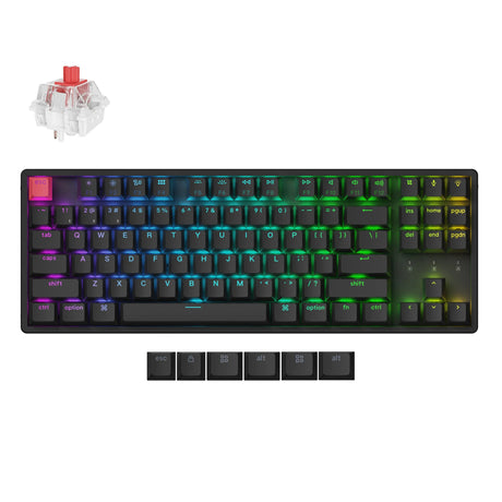 Klawiatura mechaniczna Keychron k8x-c1 rgb (czarna, układ amerykański (qwerty), super czerwony, 80% (tkl), rgb, nasadki klawiszy cherry double-shot pbt, bluetooth | usb-c)