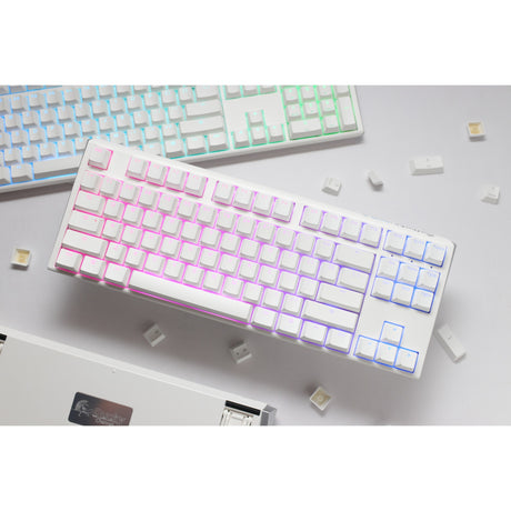 Klawiatura mechaniczna Ducky one 3, klasyczna, czysta biała tkl rgb (biała, układ amerykański (qwerty), wiśnia mx cicha czerwień, 80% (tkl), diody rgb, podwójny strzał pbt, możliwość wymiany podczas pracy, mechanika szarlatanu)