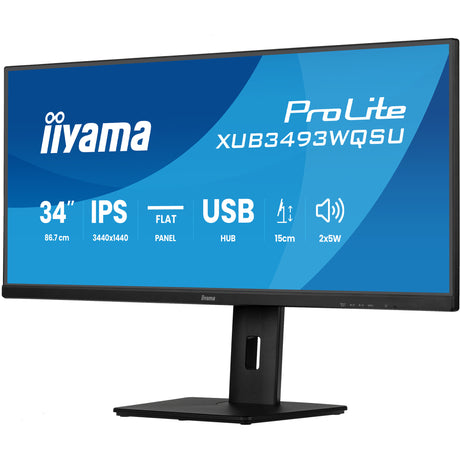 Monitor ultrawide Iiyama prolite xub3493wqsu-b6 34 (czarny (matowy), 2x HDMI, display port, 2x USB-A, USB-B, 2x USB-C)