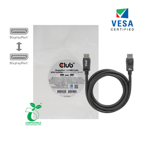 Kabel Club 3D Displayport 1.4 Vesa z certyfikatem męsko-męskim (czarny, 2 metry, 8k 60 Hz, 32,4 Gb/s)