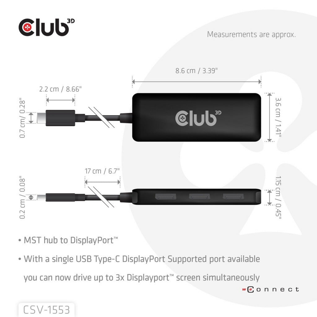 Koncentrator Club 3D USB-C na Triple DisplayPort MST (czarny, 4K60 Hz)