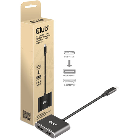 Koncentrator Club 3D MST USB3.2 Gen2 Type-C (tryb alternatywny DP) na DisplayPort + HDMI 4K60 Hz M-F (czarny)