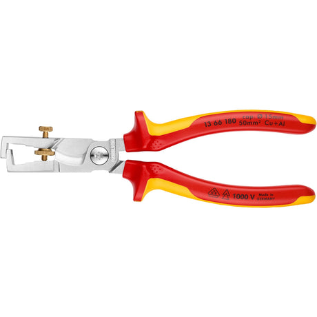 Szczypce do ściągania izolacji Knipex strix 13 66 180 vde (czerwono-żółte, długość 180mm, ze śrubą radełkowaną)