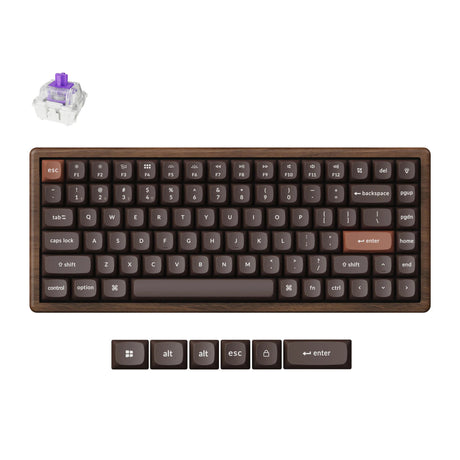 Keychron k2he all-wood special edition mechanisch toetsenbord (houtkleur, us lay-out (qwerty), gateron double-rail magnetic nebula, 75%, gateron double-rail magnetic, osa pbt double-shot, hot swap, bluetooth 5.2 | usb-c)