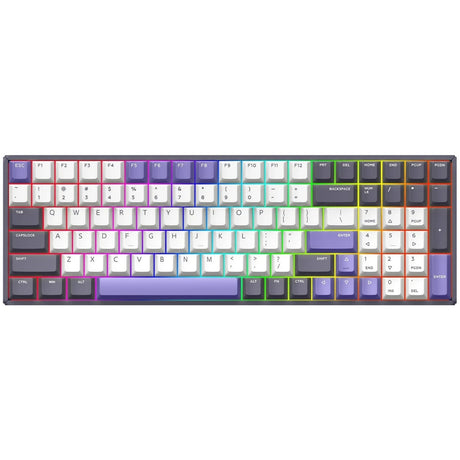 Bezprzewodowa klawiatura mechaniczna Iqunix F97 lavandin (lawendowy, układ amerykański (qwerty), wiśniowy mx cichy czerwony, 96%, diody rgb, możliwość wymiany podczas pracy, pbt, 2,4 GHz | bluetooth 5.1 | usb-c)