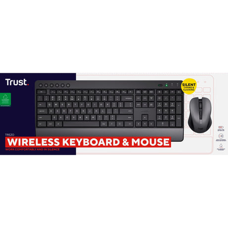 Zaufaj bezprzewodowemu zestawowi klawiatury i myszy Trezo Comfort na komputer stacjonarny (czarny, układ US (QWERTY), 100%)