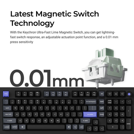 Keychron q5 he 8k klawiatura z przełącznikiem magnetycznym (biała, układ us (qwerty), ultraszybka limetka, 96%, diody rgb, osa double-shot pbt, hot swap, pokrętło)
