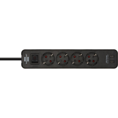 Brennerstuhl ecolor 4-kierunkowa listwa zasilająca z 2 złączami do ładowania USB, listwa zasilająca (czarna, 2x USB-C)