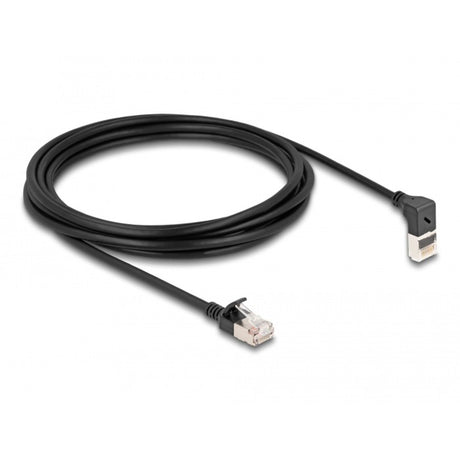 Delock kabel sieciowy rj45 kat.6a s ftp slim, kątowy 90° w górę, prosty kabel 3 m (czarny)