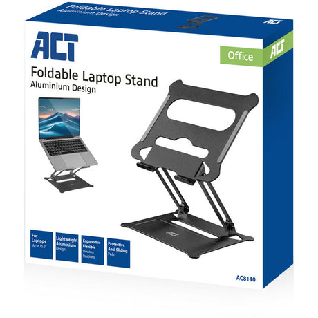Podstawka pod laptopa Act Connect, aluminiowa, składana, z płynną regulacją wysokości (czarna)
