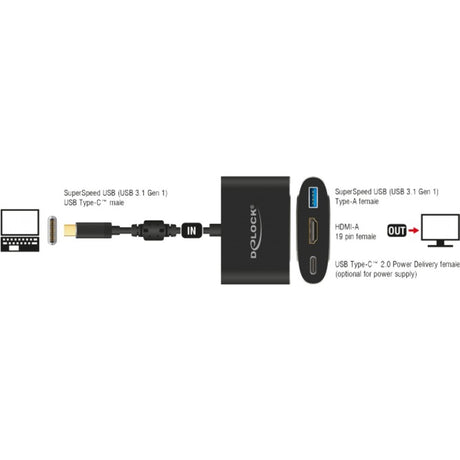 Delock USB-C męski > HDMI żeński + adapter USB-A + USB-C PD (czarny, 0,2 metra, 4k 30hz)