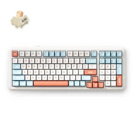 Bezprzewodowa klawiatura mechaniczna Mchose K99 v2 z mocowaniem na uszczelkę (biała, układ amerykański (qwerty), kailh box icy creamsicle, 99%, rgb, nasadki klawiszy pbt, hot-swap, 2,4 GHz | bluetooth | usb-c)