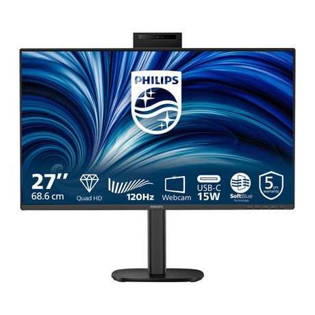 Philips 27b2n3500jh 00 27 monitor (zwart, 1x displayport, 2x hdmi, 1x usb-c, 4x usb-a, 120 hz, webcam)