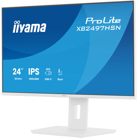 Iiyama prolite xb2497hsn-w1 23.8 monitor (wit, 1x displayport, 1x hdmi, 3x usb-c, 2x usb-a, 1x rj-45)