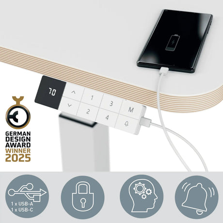 Biurko Leitz ergo typu sit-stand elektryczne - regulowana wysokość - małe biurko - z funkcją pamięci - 80 x 60 cm - biały