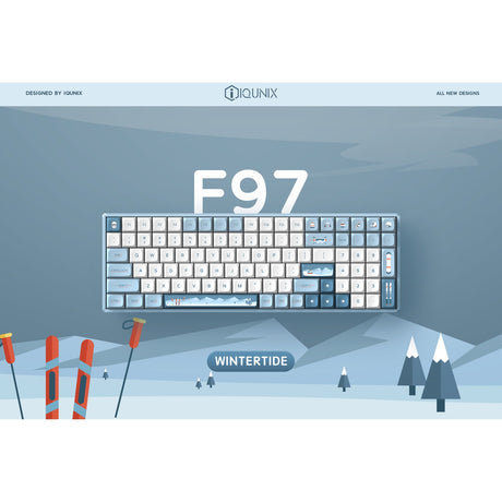 Bezprzewodowa klawiatura mechaniczna Iqunix F97 Wintertide (jasnoniebieski, układ US (QWERTY), Cherry MX cichy czerwony, 96%, diody LED RGB, możliwość wymiany podczas pracy, PBT, 2,4 GHz | Bluetooth 5.1 | USB-C)