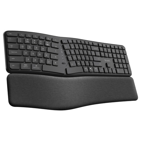 Ergonomiczna klawiatura bezprzewodowa Trust Keyra (czarna, układ US (QWERTY), 100%, 2,4 GHz USB | Bluetooth)