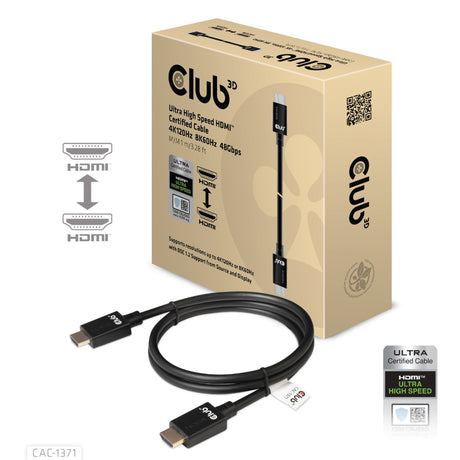 Kabel HDMI Club 3D ultra high speed (czarny, 1 metr, 4K 120 Hz, 8K 60 Hz, 48 Gb/s)