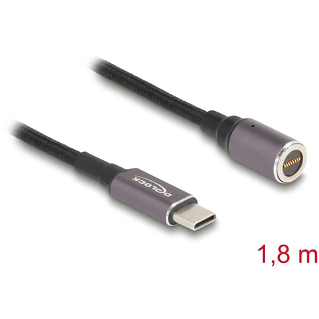 Delock Kabel do ładowania laptopa USB typu C, męski na złącze magnetyczne 8 pin, kabel 1,8 m (antracytowy czarny)