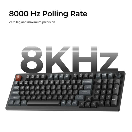 Bezprzewodowa, niestandardowa klawiatura mechaniczna Keychron v5 ultra 8k (czarna, układ amerykański (qwerty), jedwabny pom czerwony, 96%, rgb, hot swap, 2,4 GHz | bluetooth 5.3 | USB-C)