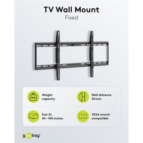 Uchwyt ścienny do telewizora Goobay, stały, 43–100 cali (109–254 cm), maks. Montaż ścienny 70 kg (czarny)