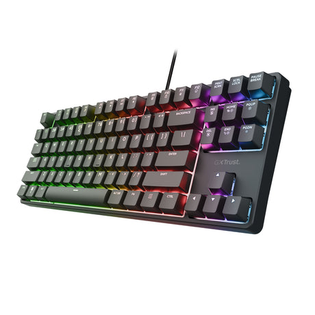 Kompaktowa mechaniczna klawiatura do gier Trust GXT 864 Cada (czarna, układ amerykański (Qwerty), Huano Brown, RGB)
