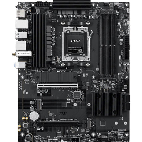 Msi pro b850-s evo wifi socket am5 moederbord (zwart zilver, raid, 5 gb-lan, wi-fi 7, bt, sound, atx)