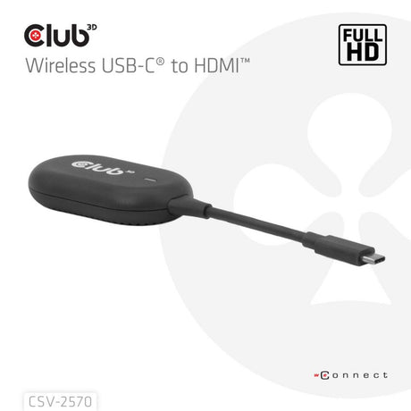 Bezprzewodowy adapter nadajnika i odbiornika Club 3D z USB-C na HDMI (czarny)