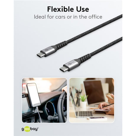 Szybka ładowarka Goobay USB-C nano (65 W) i tekstylny kabel USB-C (czarny, 1 metr)