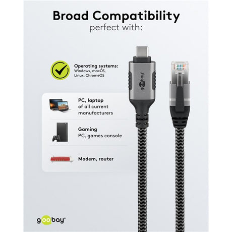 Adapter sieciowy Goobay USB-C 3.2 gen1 na RJ-45 (czarno-srebrny, 2 metry)