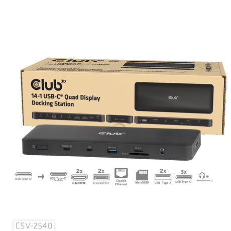 Stacja dokująca z czterema wyświetlaczami Club 3D 14-1 USB-C (czarna)