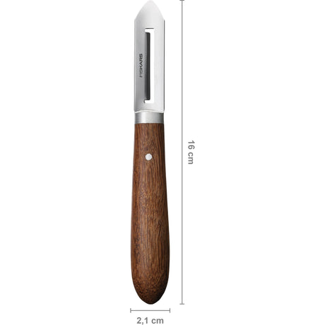 Fiskars klasyczna obieraczka lewa 5 cm ostrze (kolor drewna, obieraczka | drewno sucupira z certyfikatem FSC | stal nierdzewna)