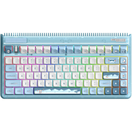 Bezprzewodowa klawiatura mechaniczna Iqunix og80 wintertide (jasnoniebieski, układ amerykański (qwerty), wiśniowy mx czerwony, 80% (tkl), diody led rgb, możliwość wymiany podczas pracy, pbt, 2,4 GHz | bluetooth 5.1 | usb-c)