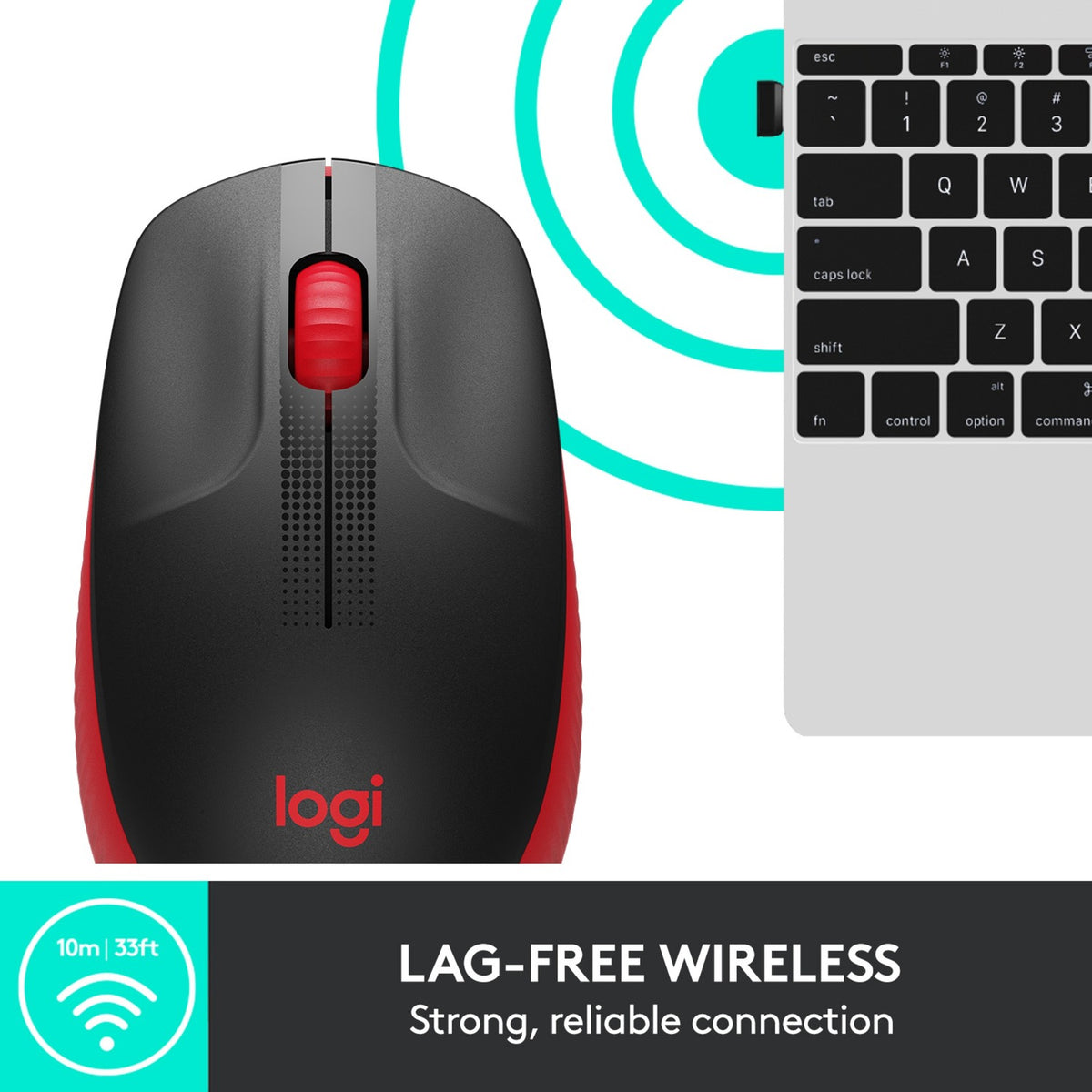 Pełnowymiarowa mysz bezprzewodowa Logitech m190 (czerwona, 1000 dpi)