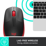 Pełnowymiarowa mysz bezprzewodowa Logitech m190 (czerwona, 1000 dpi)