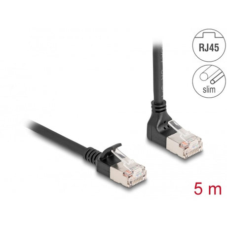 Delock kabel sieciowy rj45 kat.6a s ftp slim, kątowy 90° w górę, prosty kabel 5 m (czarny)