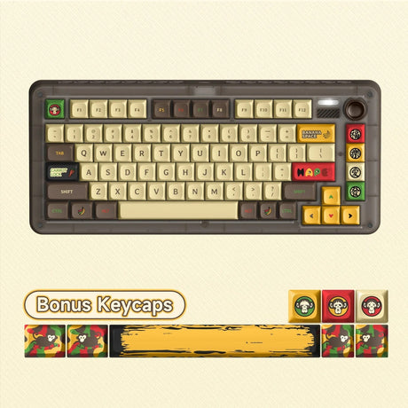 Bezprzewodowa klawiatura mechaniczna Iqunix Zx75 Happy Ape (brązowa, układ US (QWERTY), TTC Holy Panda, 75%, diody RGB, możliwość wymiany podczas pracy, podwójny strzał pbt, 2,4 GHz | Bluetooth 5.1 | USB-C)