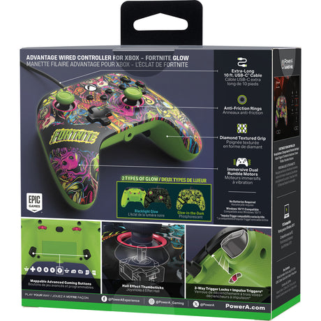 Kontroler Powera Advantage z kablem do serii xbox x|s - fortnite: blask (neonowa zieleń, xbox series x|s, xbox one, PC)