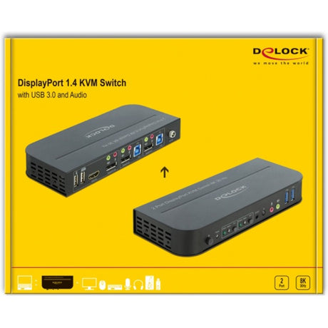 Delock przełącznik displayport 1,4 kvm 8k 30 hz z USB 3.0 i przełącznikiem audio kvm