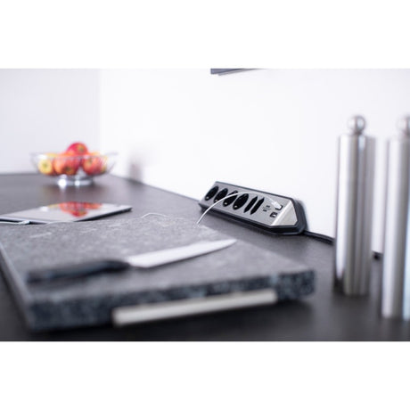 Brennerstuhl ®estilo narożna listwa przyłączeniowa z funkcją ładowania USB 6-kierunkowa 4x gniazdo ochronne 2x euro srebrny czarny