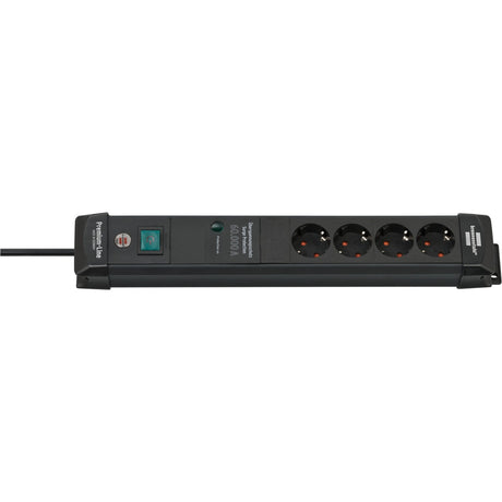 Listwa zasilająca Brennerstuhl premium-line 60 000 A z zabezpieczeniem przeciwprzepięciowym 4-kierunkowa czarna 1,8 m h05vv-f 3g1,5