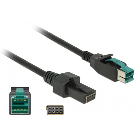 Delock zasilany kabel USB męski 12 V > 2 x 4-pinowy męski do drukarek i terminali POS (czarny, 2 metry)