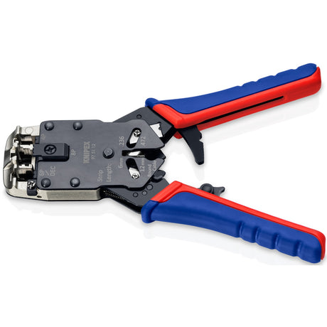 Szczypce do zaciskania Knipex 97 51 12 sb (niebiesko-czerwone, RJ-10, RJ-11 12 i RJ-45)